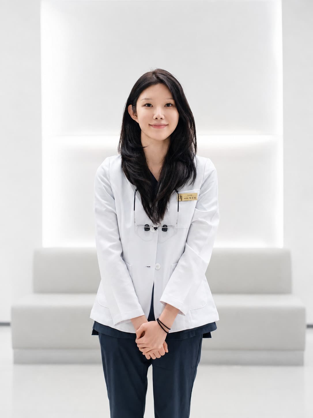 박수빈 원장. 흰 가운을 입고 정면을 보고 서 있다